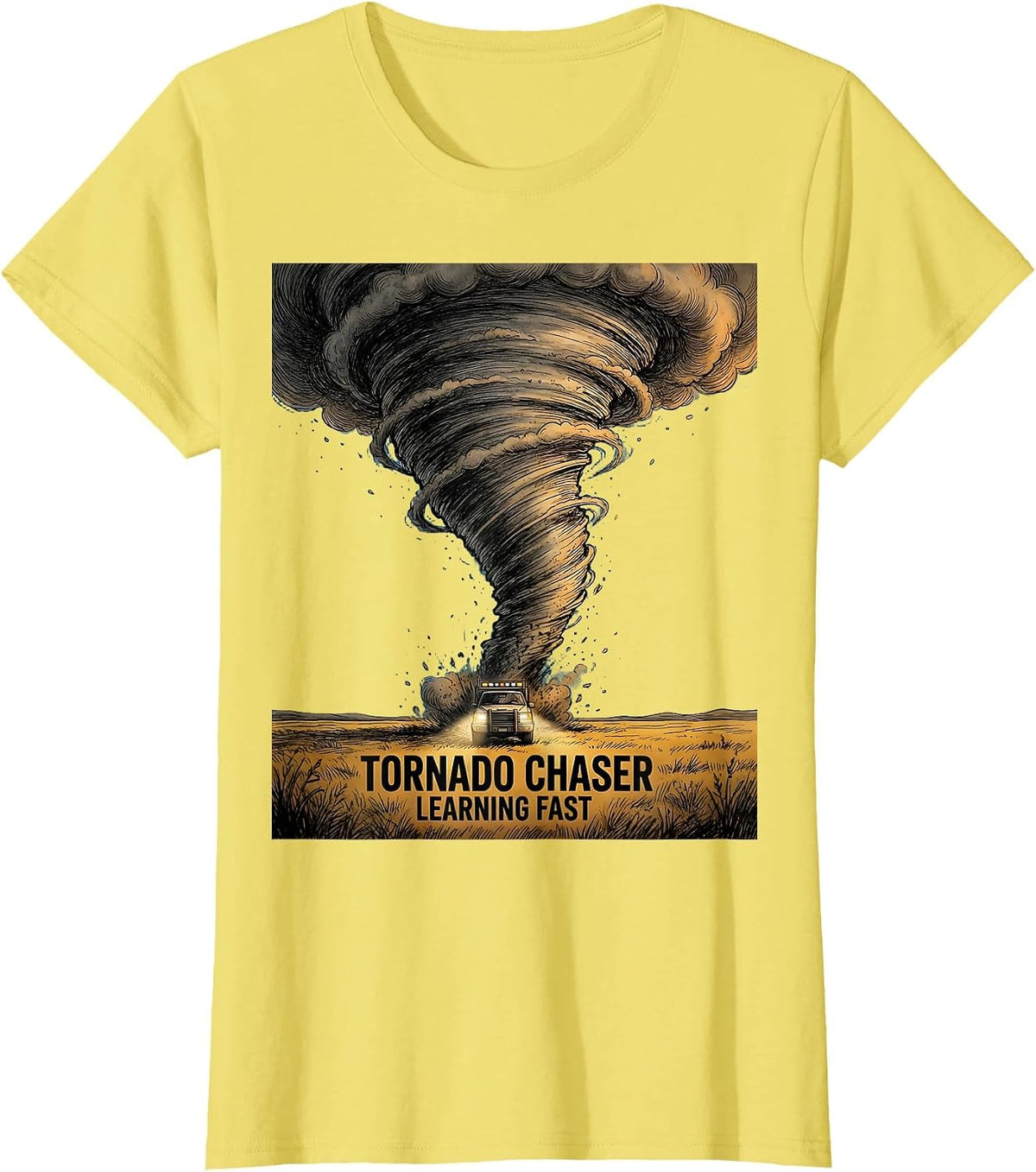 Women's Tornado Chaser Learning Fast Funny Storm Chaser Meteorology T-Shirt - Lemon Yellow