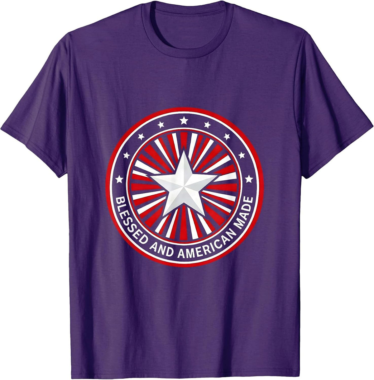 Blessed and American Made Red White and Blue Design T-Shirt - Purple