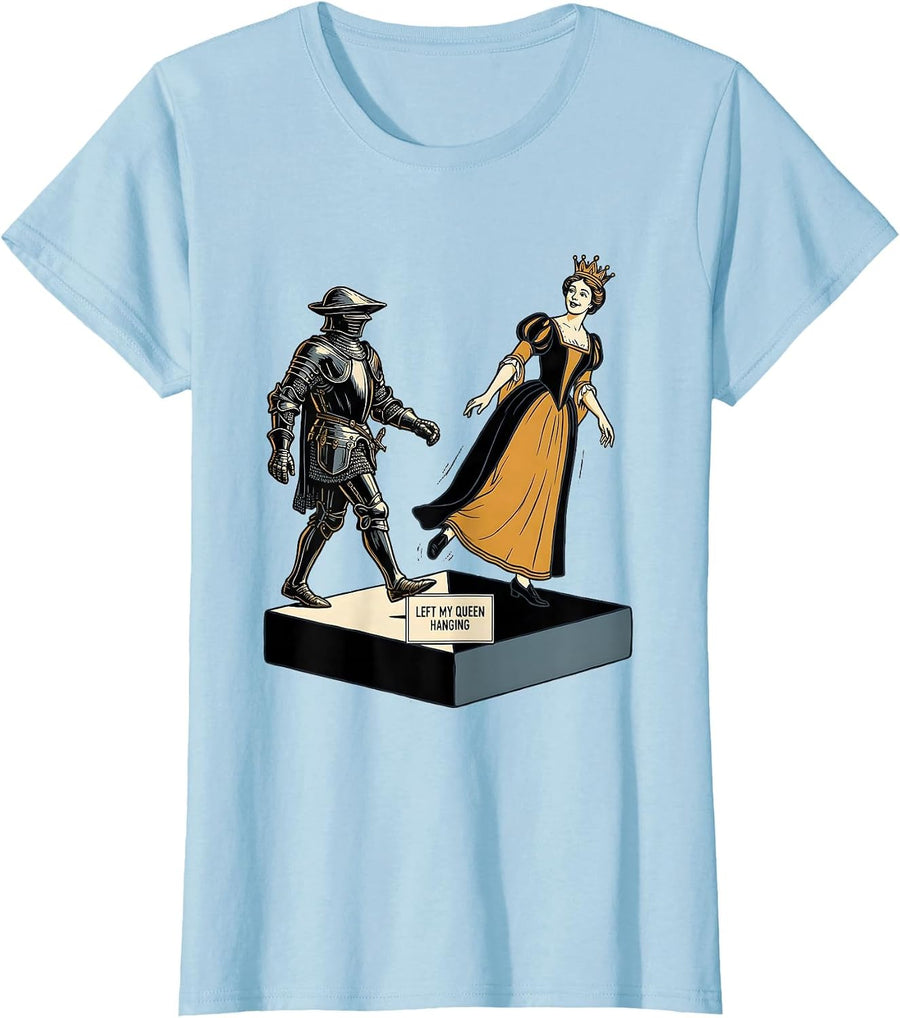 Women's Left My Queen Hanging Funny Chess Player Gift Chess Lover T-Shirt - Baby Blue
