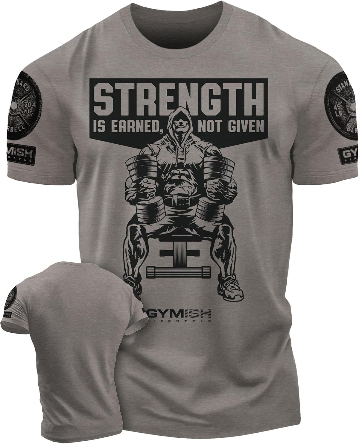 Strength Earned Men's Strength Training T-Shirt for Gym Weightlifting - 3. Strength Earned Warm Grey Branded