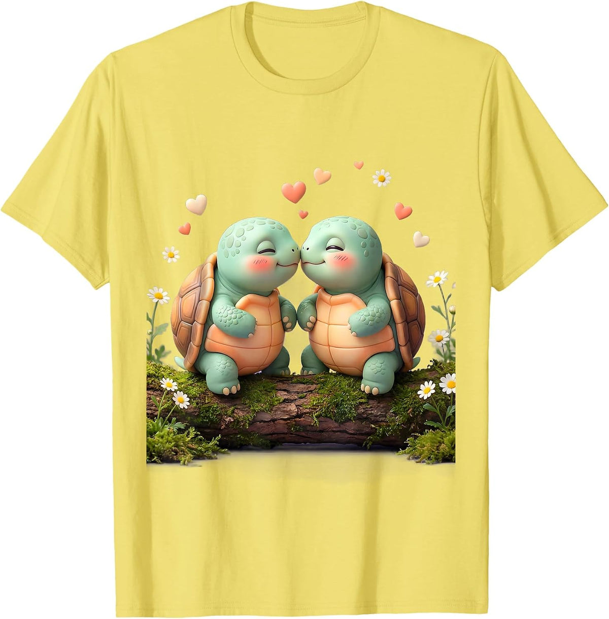 Men's Cute Turtle Couple Nose Touch Love Nature Design T-Shirt - Lemon Yellow