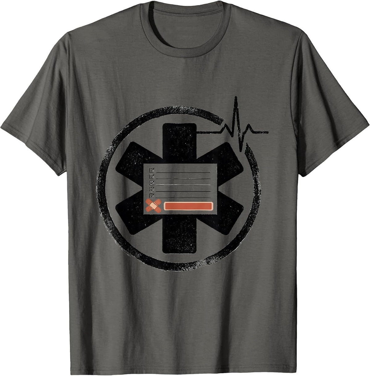 Sealed Star-of-Life Ticket Stub Dark Humor EMT Paramedic T-Shirt - Asphalt Grey