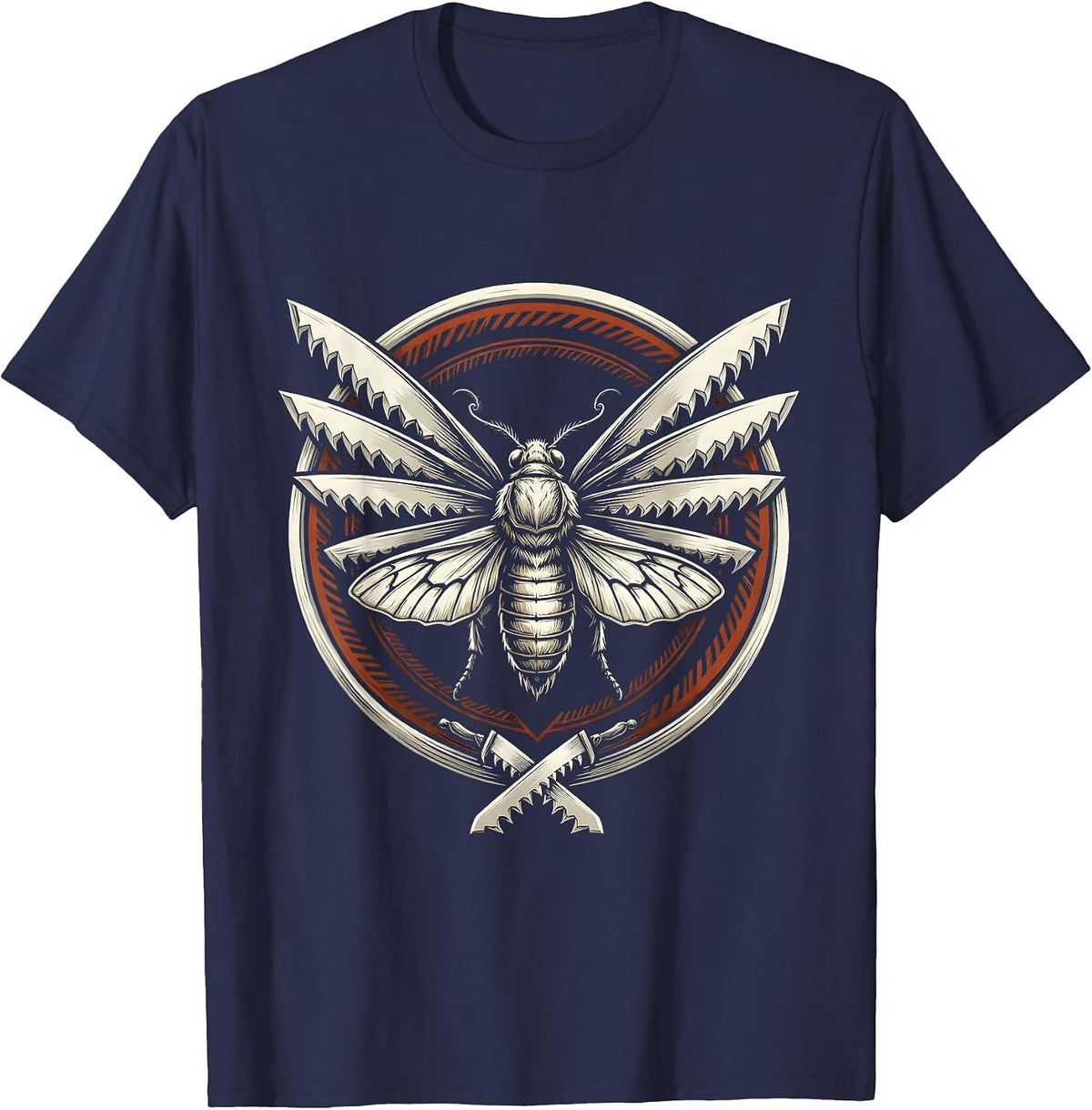Punk Moth Razor Blade Wings Dark Art Graphic T-Shirt - Navy Blue