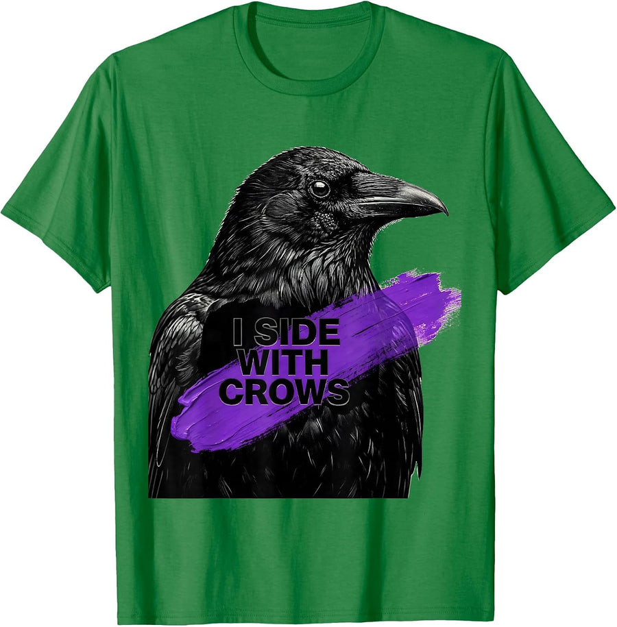 Men's I Side With Crows Bold Bird Lover Design T-Shirt - Kelly Green