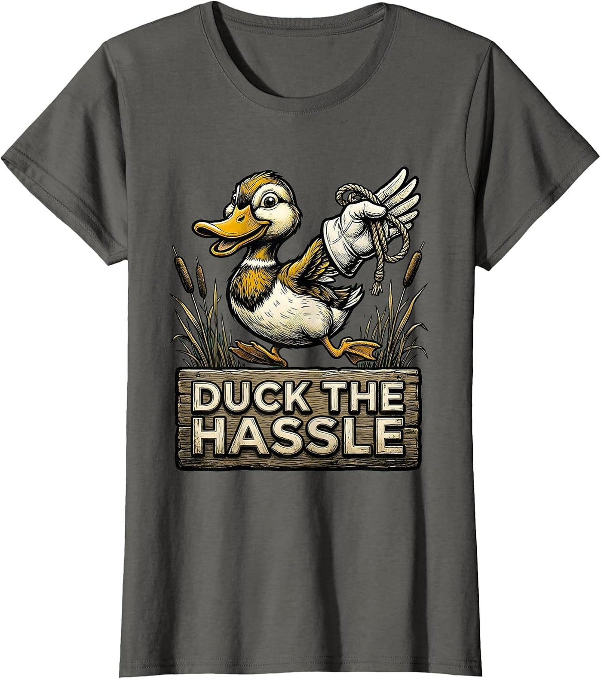 Women's Duck The Hassle Retro Cartoon Duck Hunter Humor Gift T-Shirt - Asphalt Grey