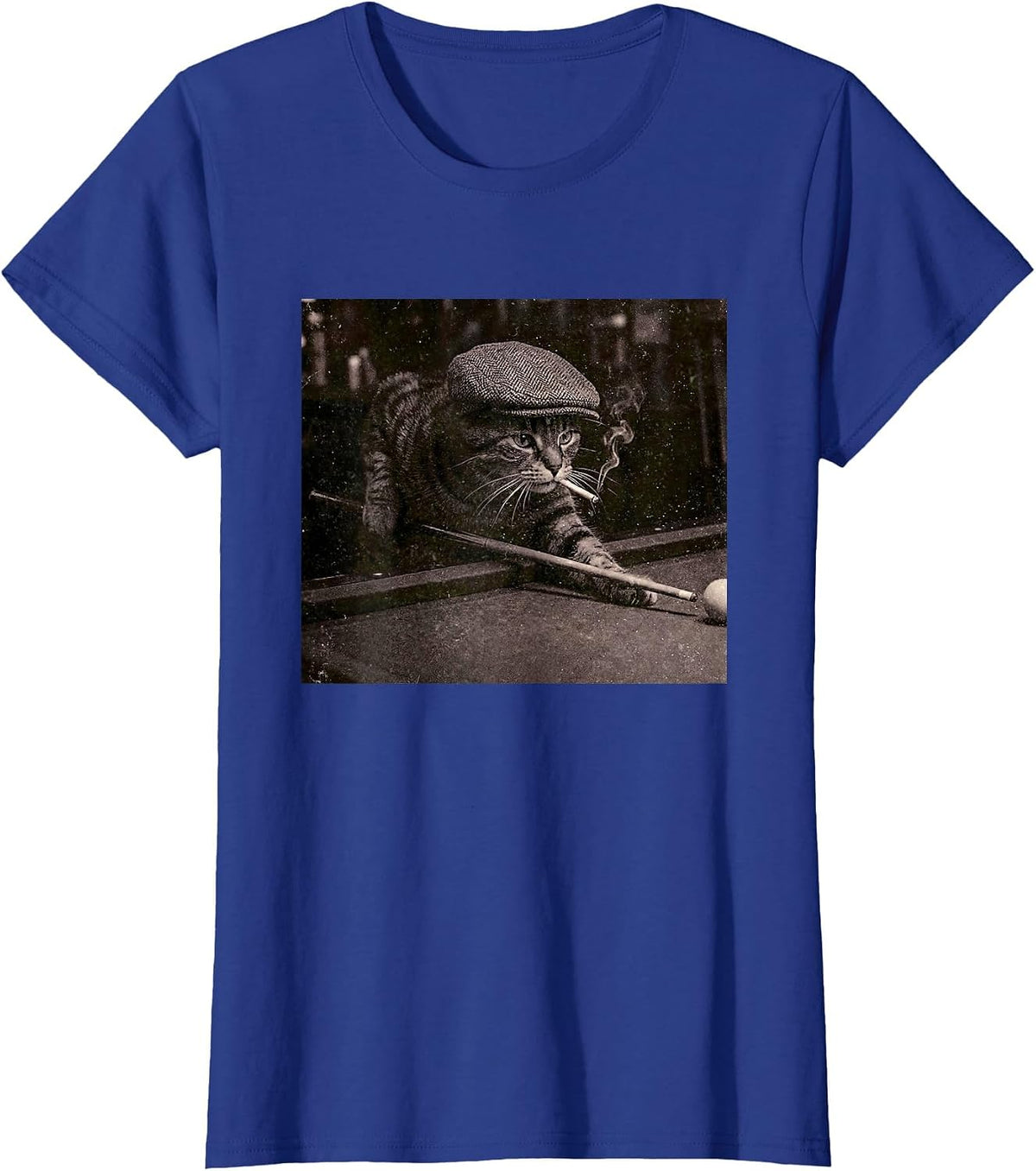 Kitten Cat Playing Pool Billiards Smoking Cigarette Meme 90s T-Shirt - Royal Blue