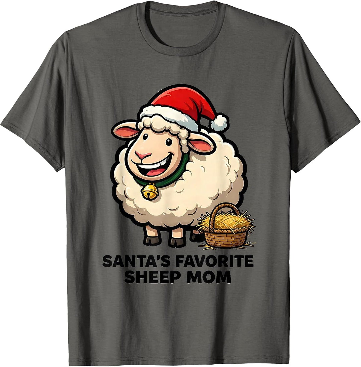 Santa's Favorite Sheep Mom Funny Cartoon Christmas Farm T-Shirt - Asphalt Grey