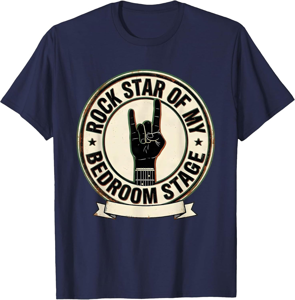 Men's Rock Star Of My Bedroom Stage Vintage Rock Fan Humor T-Shirt - Navy Blue