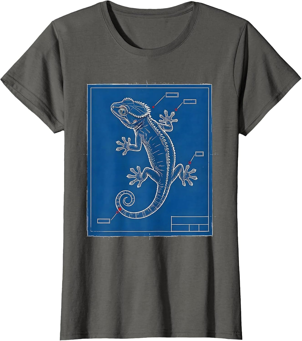Women's Crested Gecko Technical Blueprint Reptile Lover Gift T-Shirt - Asphalt Grey