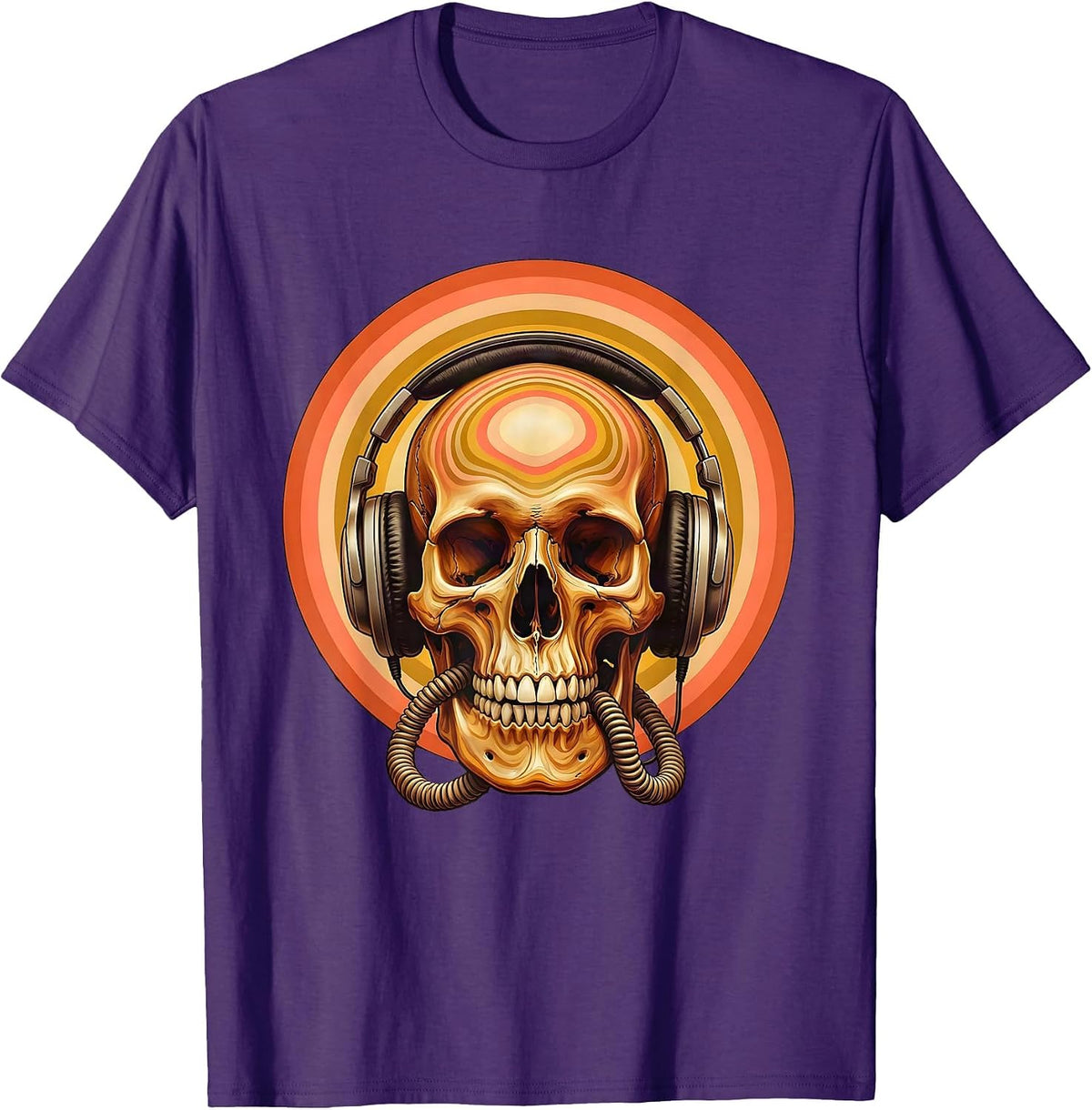 Skull and Headphones Dark Music Graphic T-Shirt - Purple