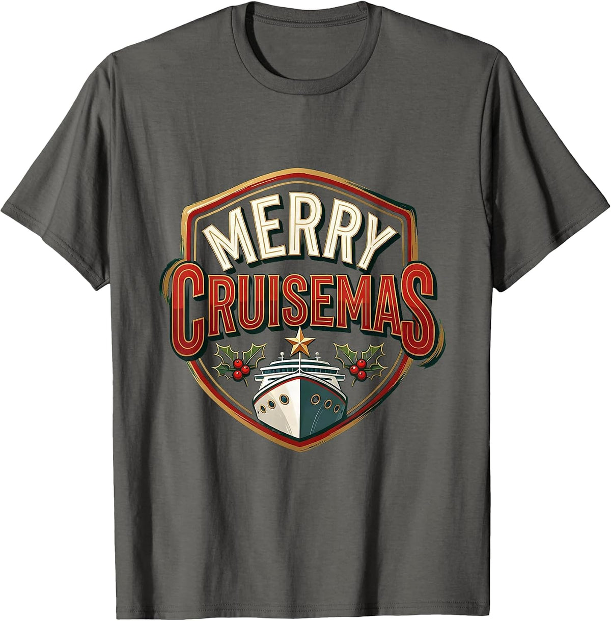 Men's Merry Cruisemas Sign Painter Cruise Vacation Family Humor T-Shirt - Asphalt Grey