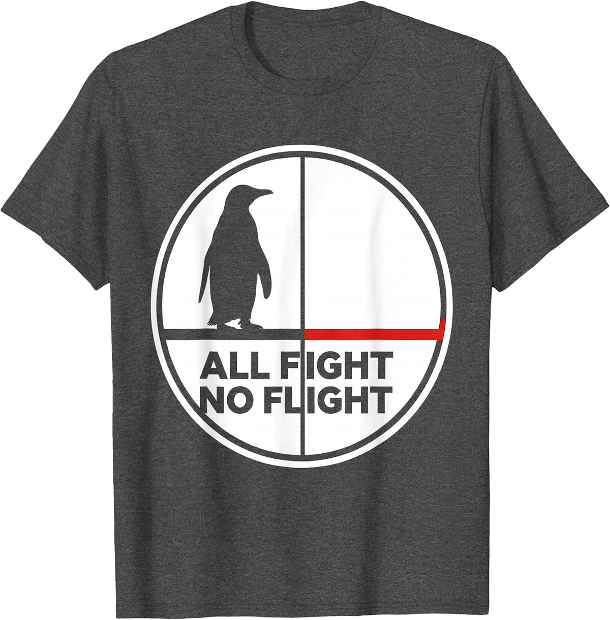 All Fight No Flight Funny Penguin Martial Arts Humor T-Shirt - Dark Heather Grey