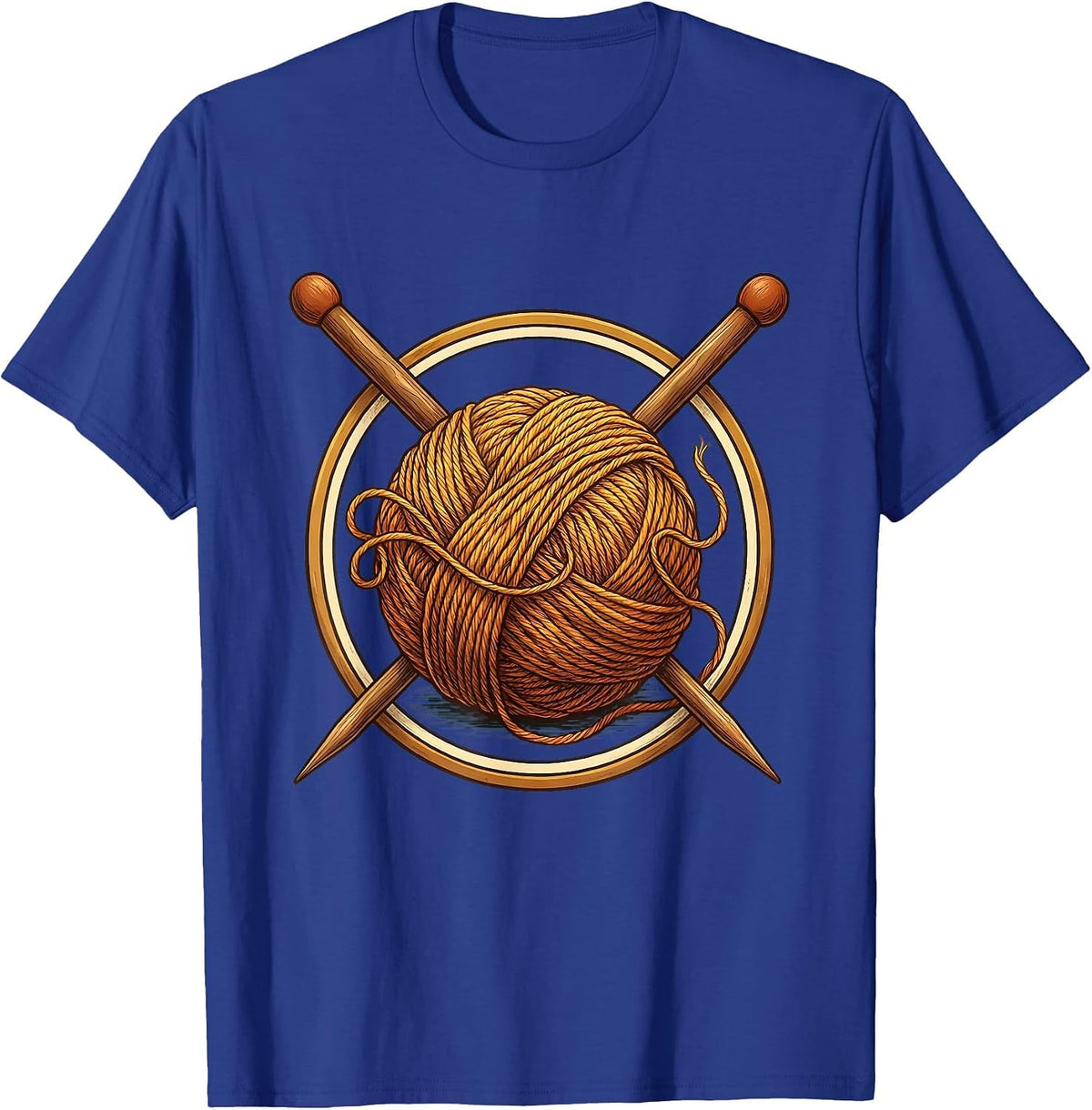 Crochet Yarn Ball Knitting Needles Graphic Tee T-Shirt - Royal Blue