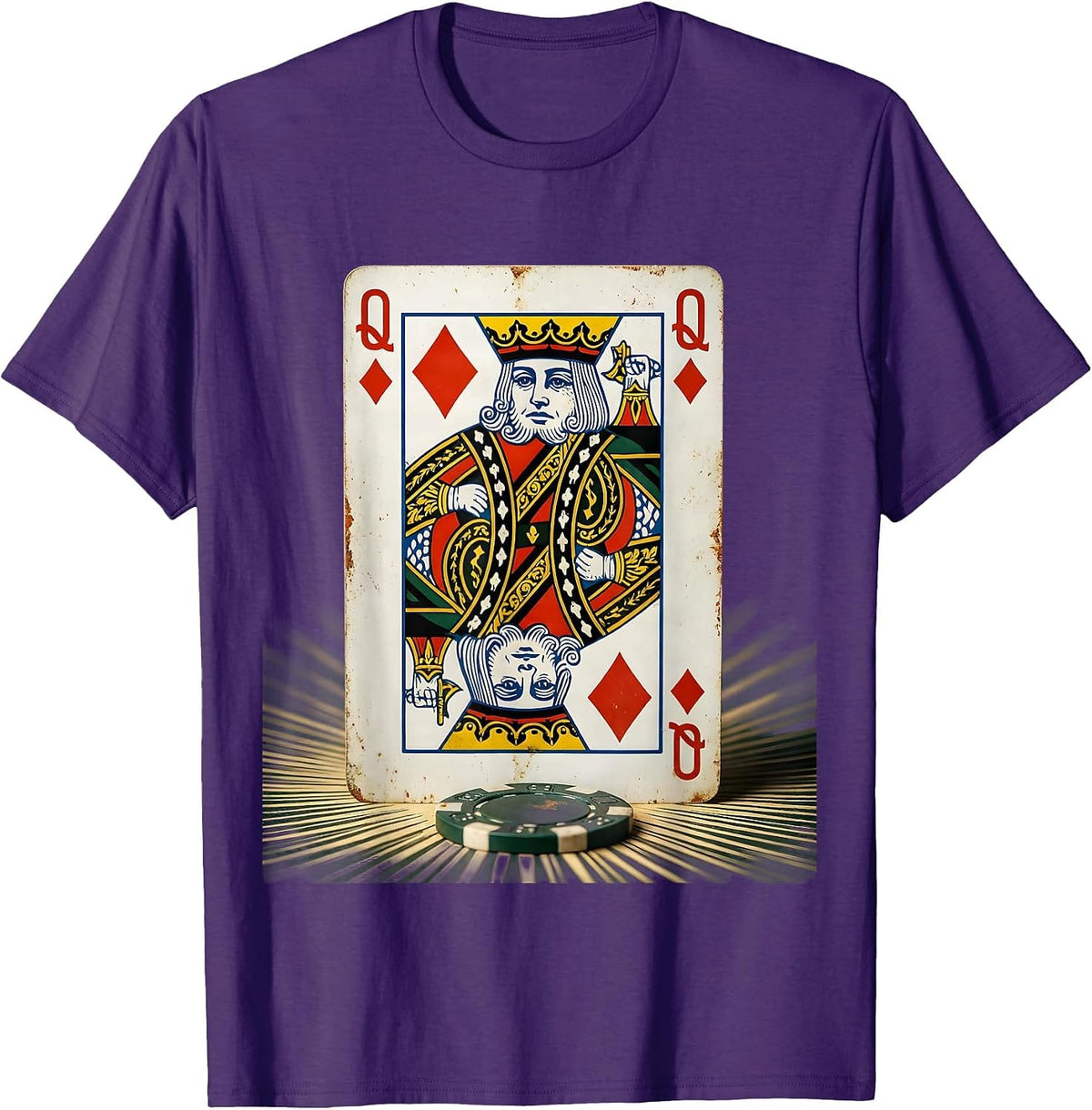 Men's Queen of Diamonds Vintage Casino Gambler Humor T-Shirt - Purple