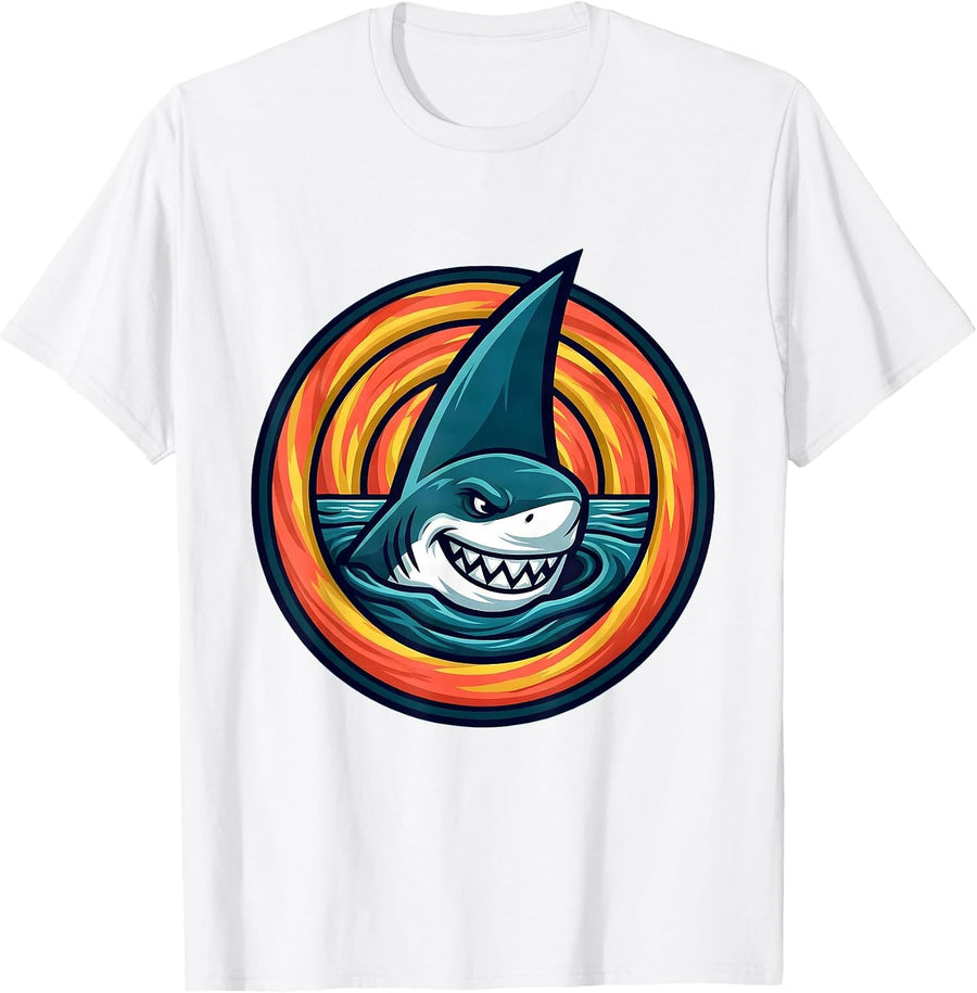 Men's Boys Tie Dye Shark Fin Color Wave Graphic T-Shirt - White