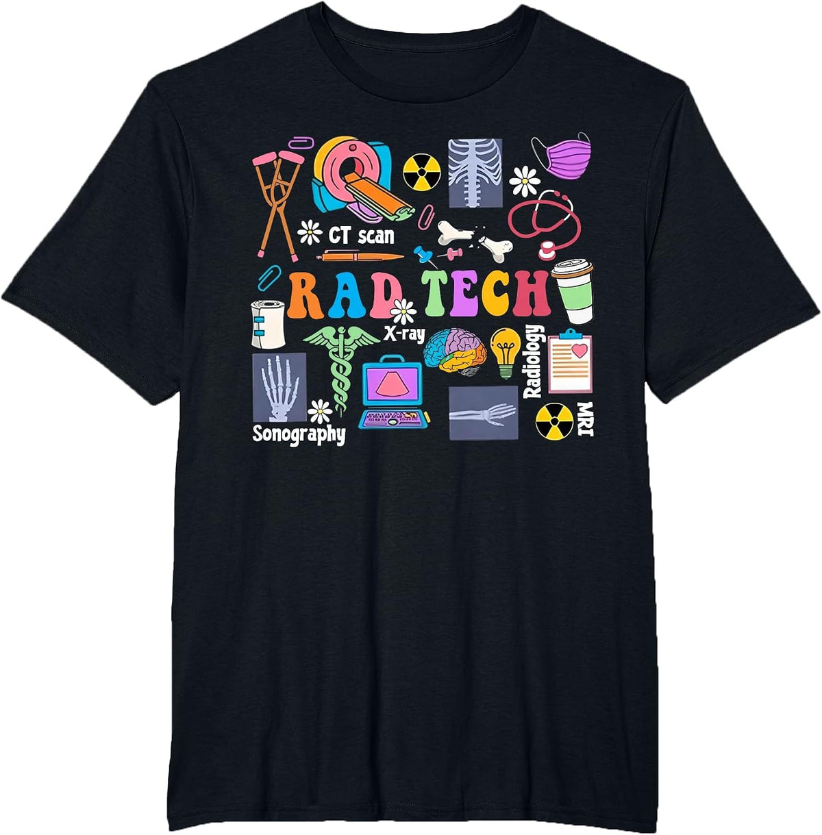 Cute Rad Tech Retro Groovy Radiology Technician X-Ray Tech T-Shirt - Black