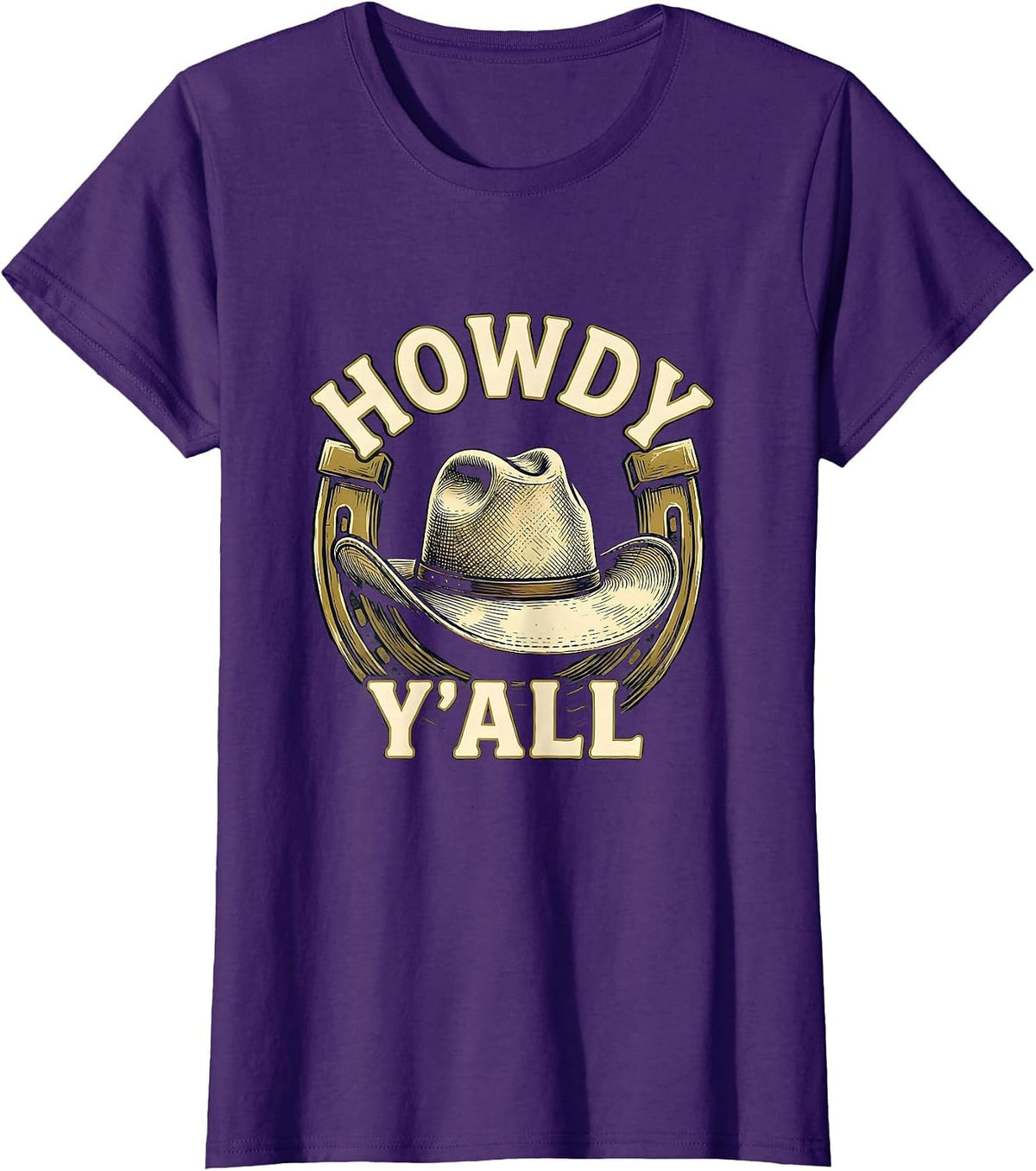 Women's Howdy Y'all Western Cowboy Cowgirl Rodeo Pride Emblem T-Shirt - Purple