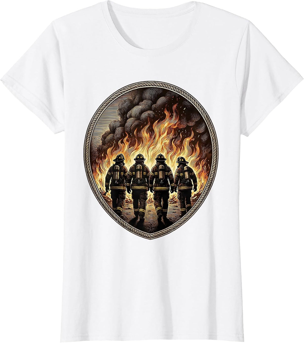 Firefighter Crew Walking Away From Inferno T-Shirt - White