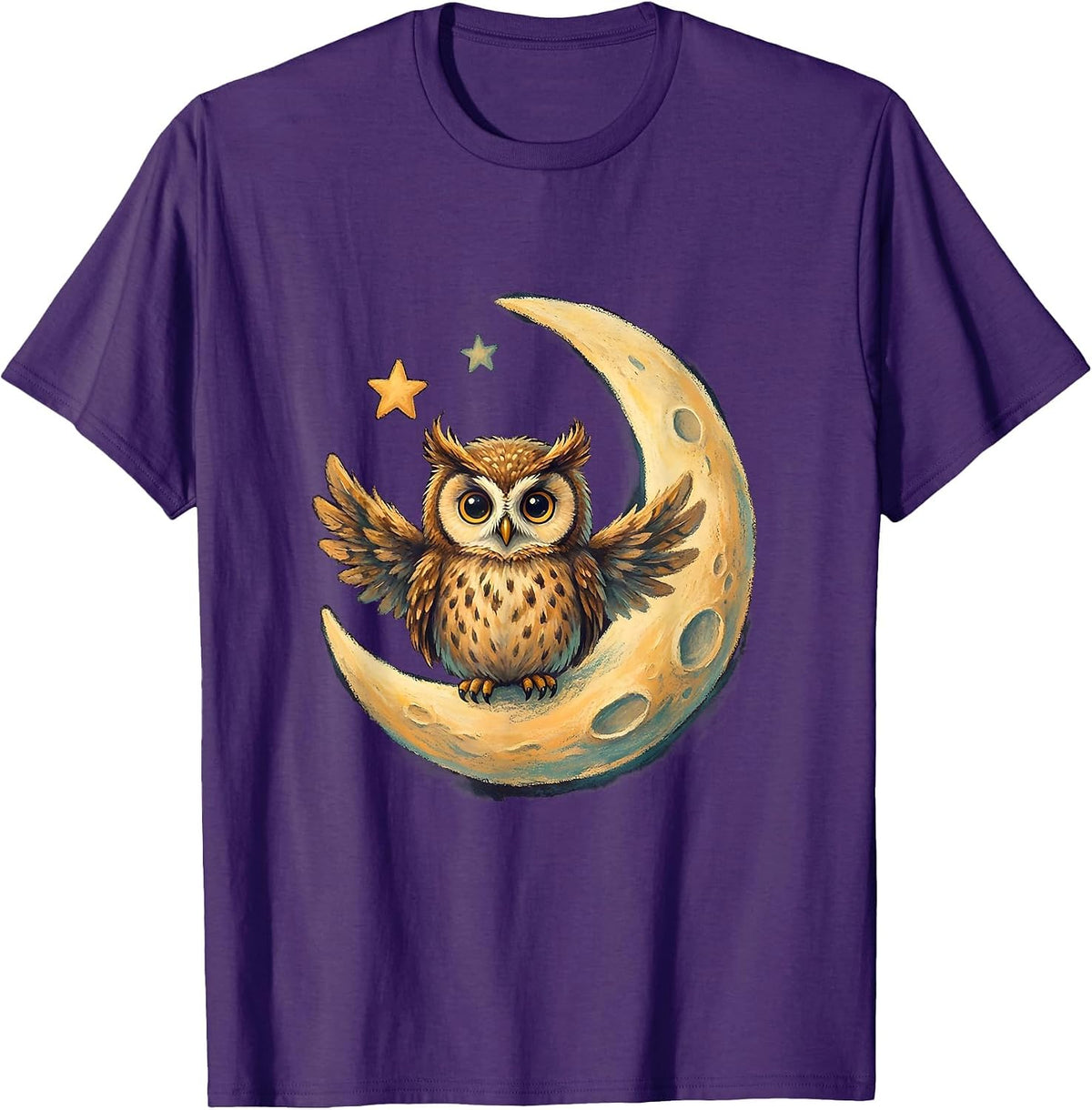 Men's Cute Halloween Owl on Crescent Moon Design T-Shirt - Purple