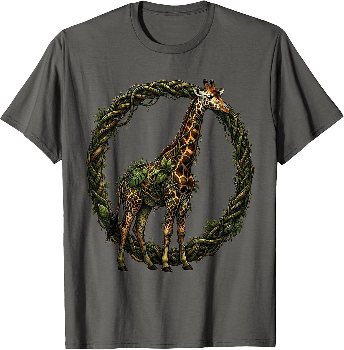 Giraffe Made of Jungle Vines Graphic Tee T-Shirt - Asphalt Grey