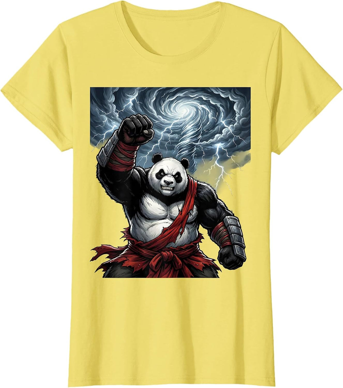 Panda Warrior Raising Fist in Storm T-Shirt - Lemon Yellow