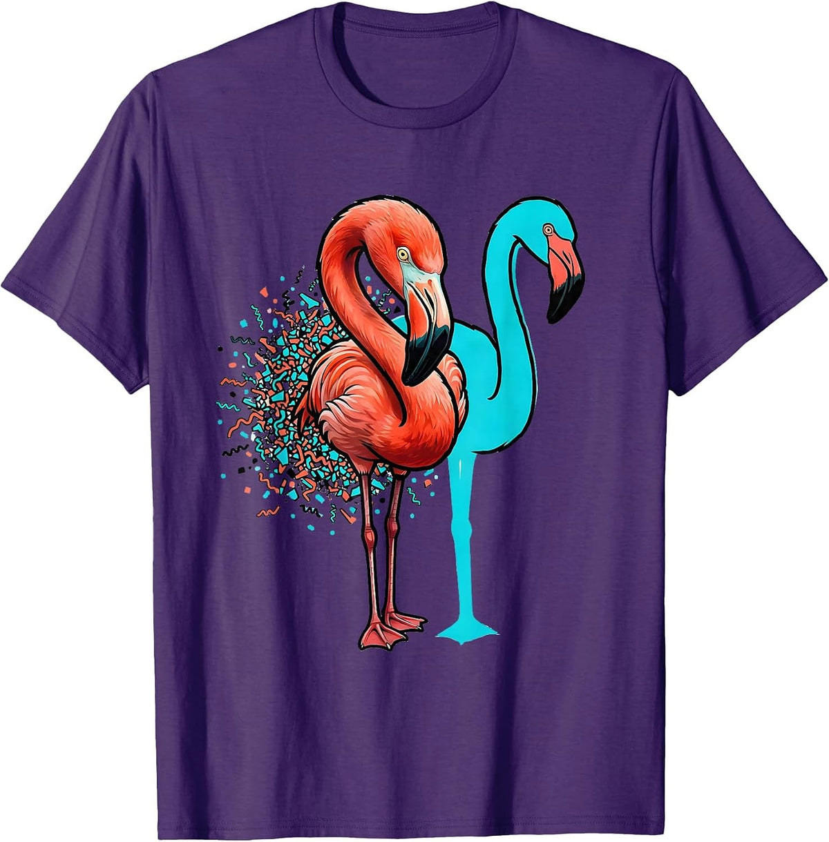 Men's Pink Flamingo Hook Gesture Memphis Postmodern Bird Lover T-Shirt - Purple