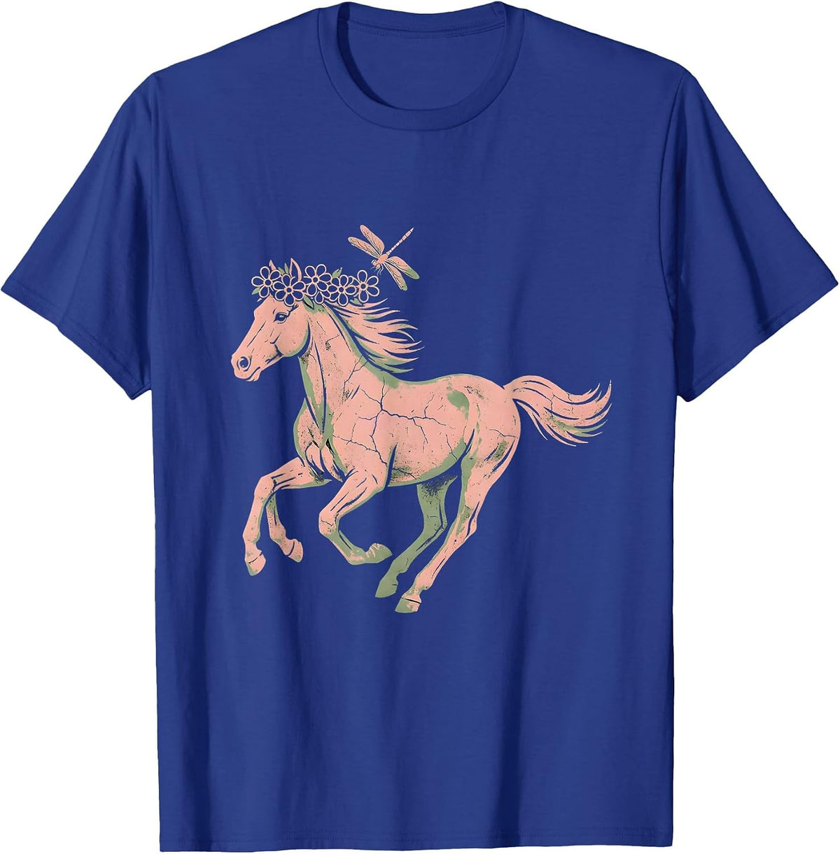 Floral Crown Galloping Horse Derby Fall Design T-Shirt - Royal Blue