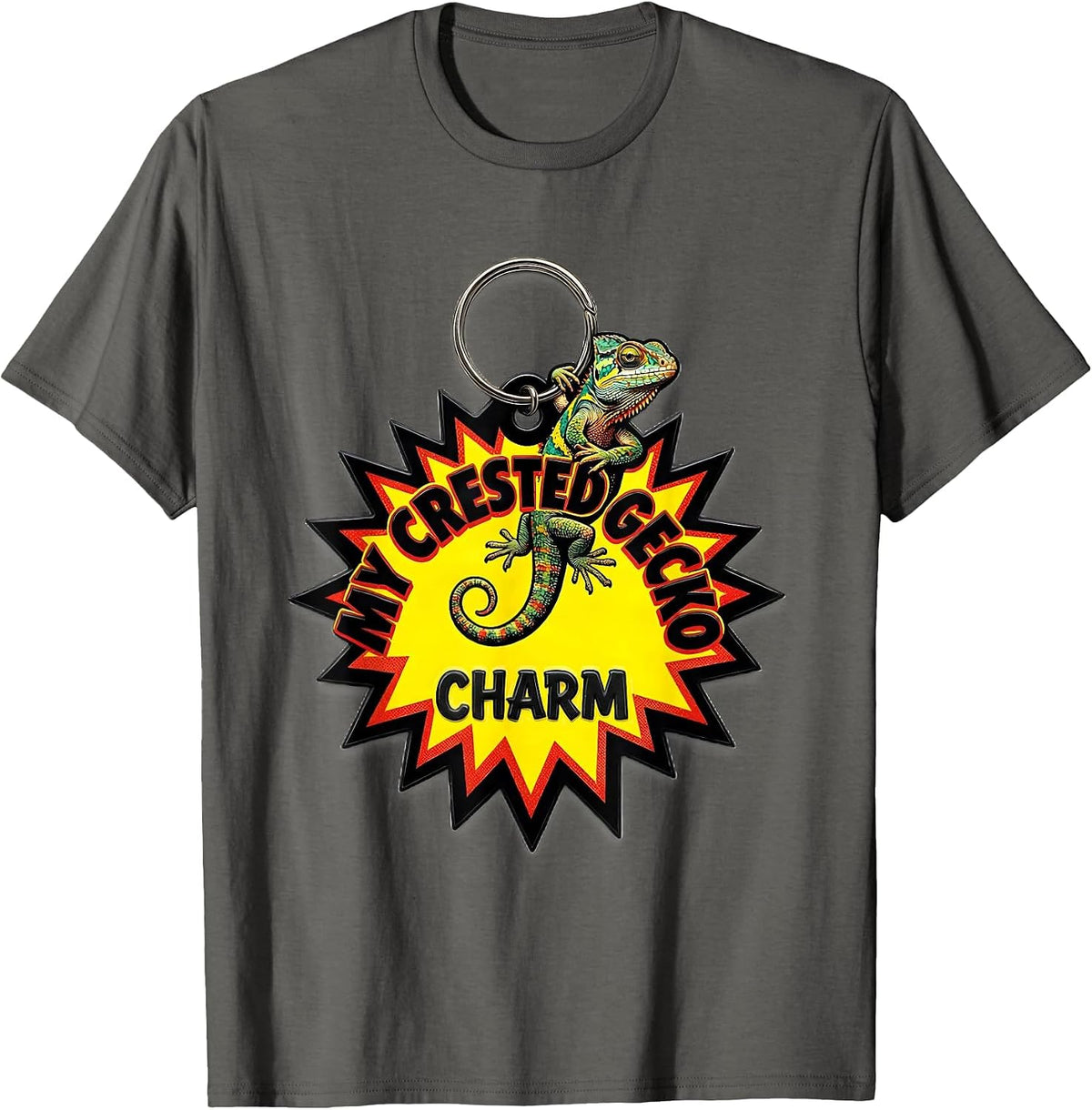 My Crested Gecko Charm Pop Art Reptile Lover Gift T-Shirt - Asphalt Grey
