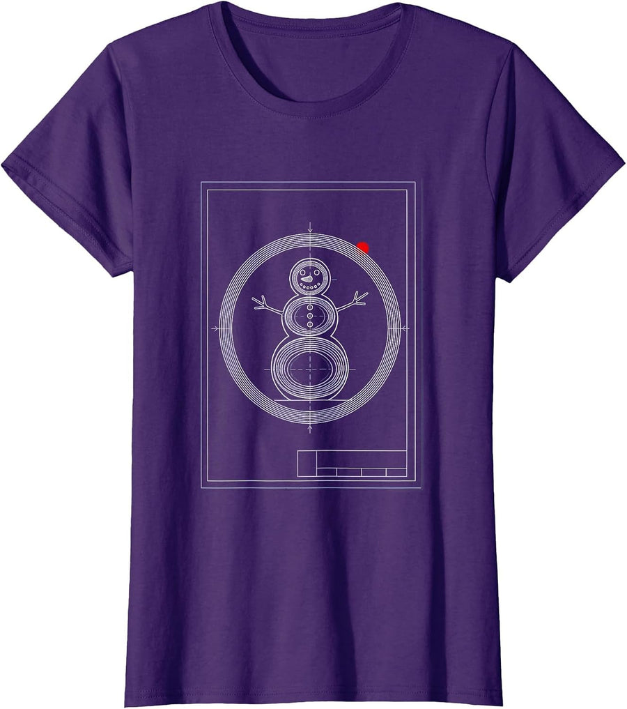 Women's MRI Snowman Radiology Tech Christmas Blueprint Humor T-Shirt - Purple