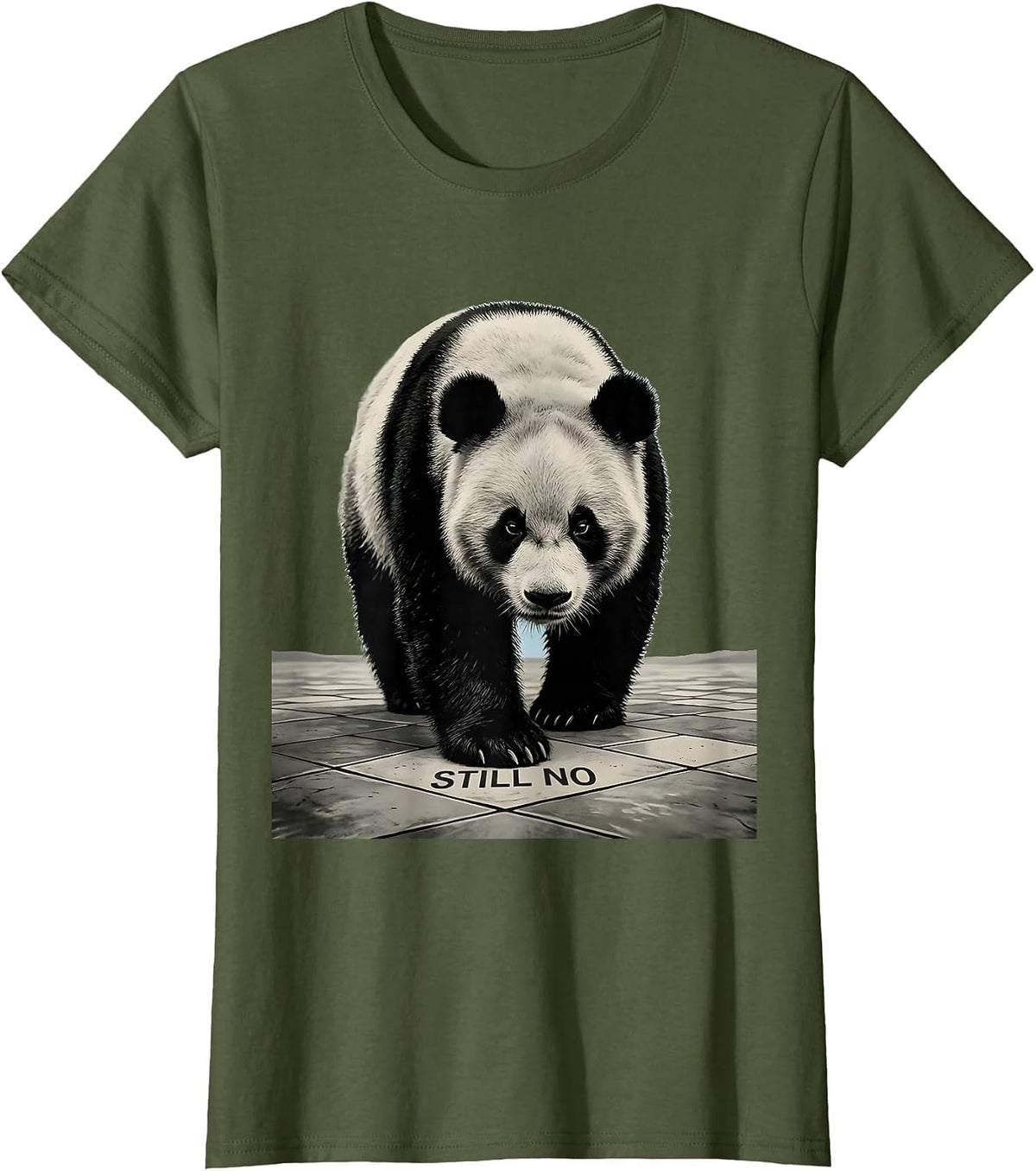 Women's Still No Minimalist Panda Bear Animal Humor Novelty T-Shirt - Olive Green