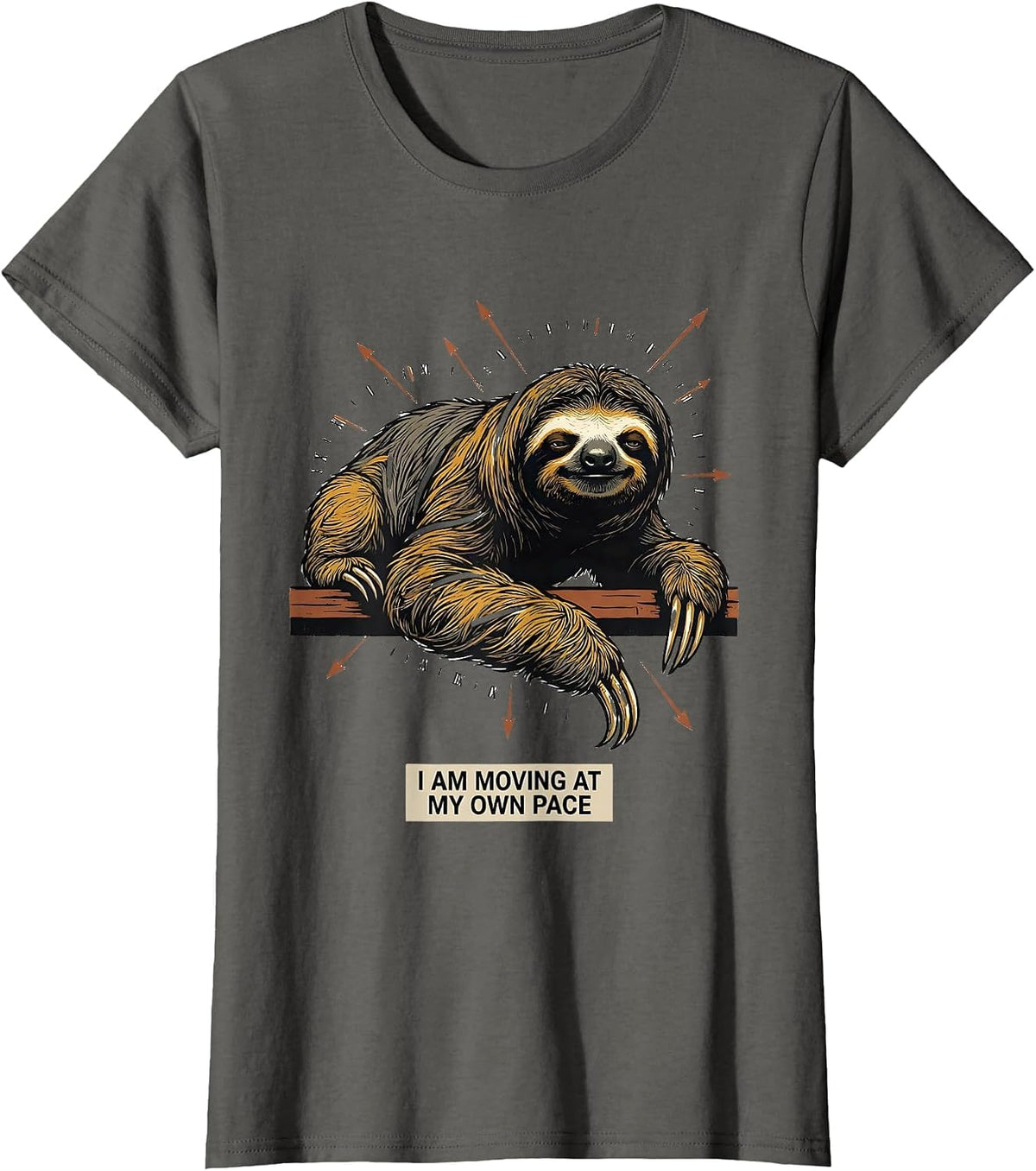 Women's I Am Moving At My Own Pace Funny Sloth Lover Animal Humor T-Shirt - Asphalt Grey