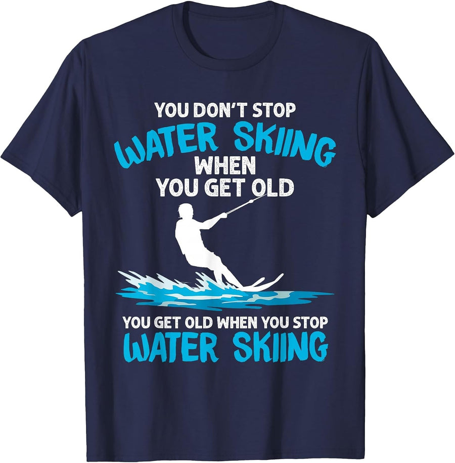 Funny Water Skiing Designs for Men Women Water Skier Athlete T-Shirt - Navy Blue