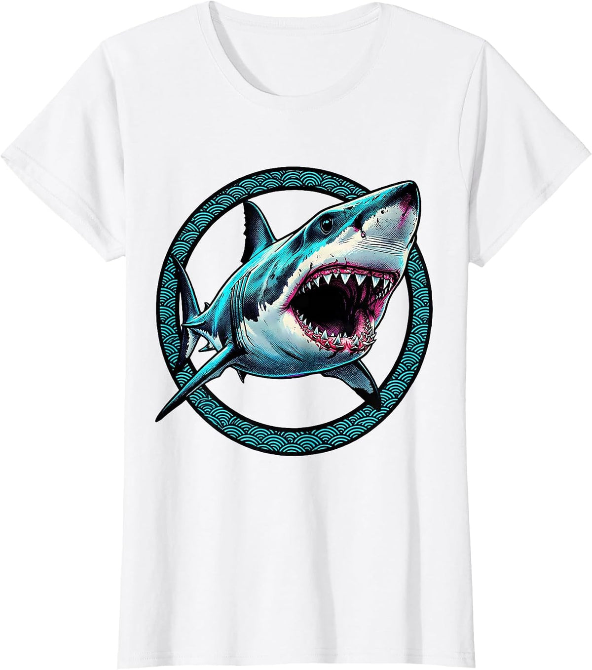 Deep Sea Shark Bioluminescent Glow Design T-Shirt - White
