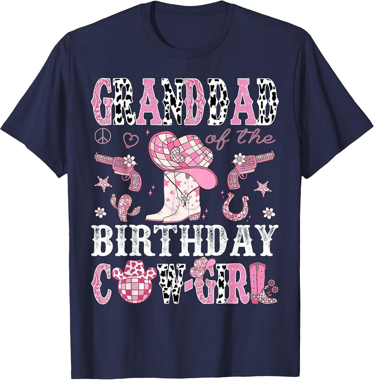 Granddad of The Birthday Cow-Girl Pink Disco Rodeo Western T-Shirt - Navy Blue