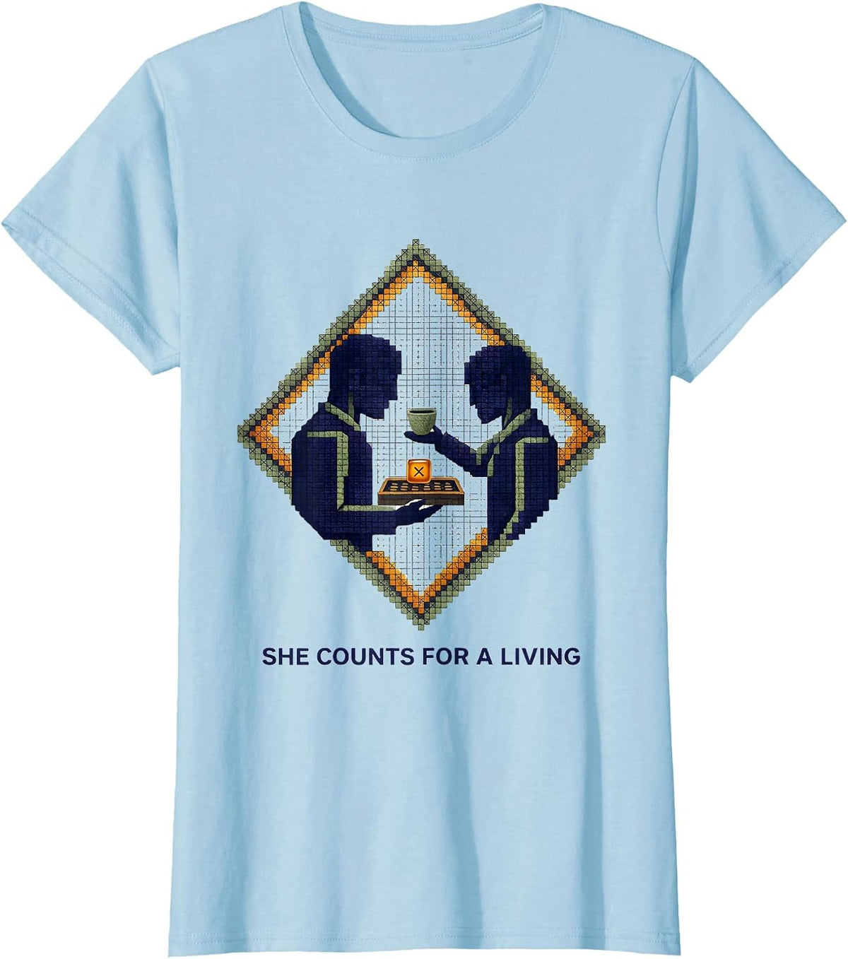 She Counts For A Living Funny Pharmacy Tech Crew T-Shirt - Baby Blue