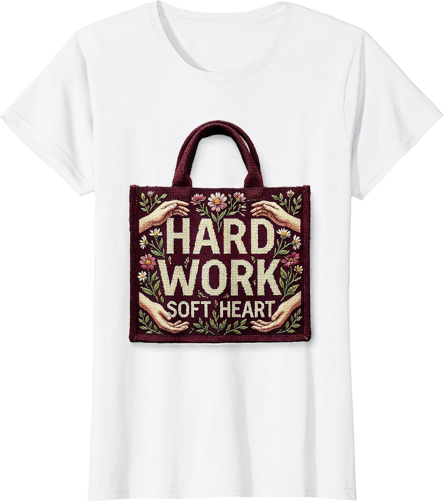 Women's Hard Work Soft Heart Social Worker Design T-Shirt - White