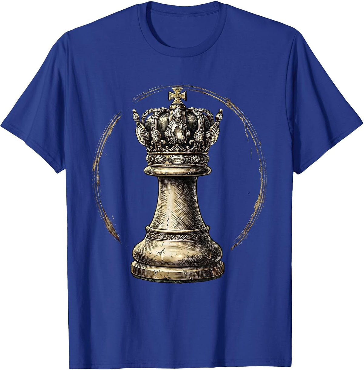 Men's Queen Chess Piece 50th Birthday Jeweled Crown T-Shirt - Royal Blue