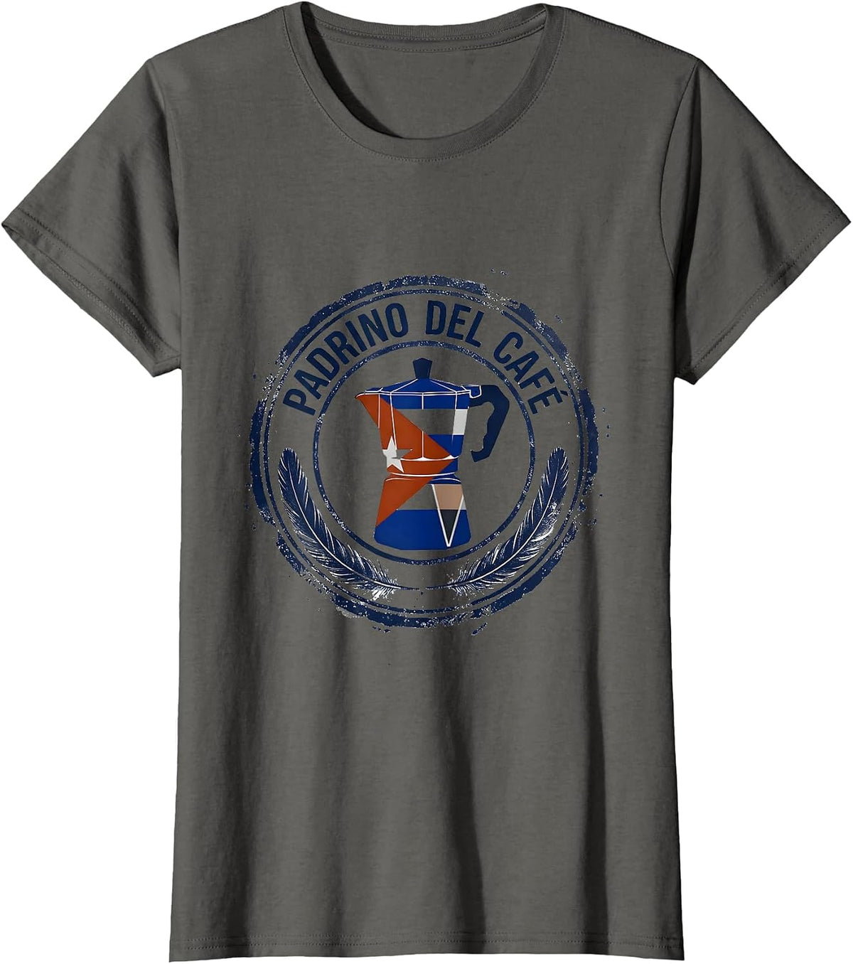 Women's Padrino Del Café Rubber Stamp Cuban Heritage Family Humor T-Shirt - Asphalt Grey
