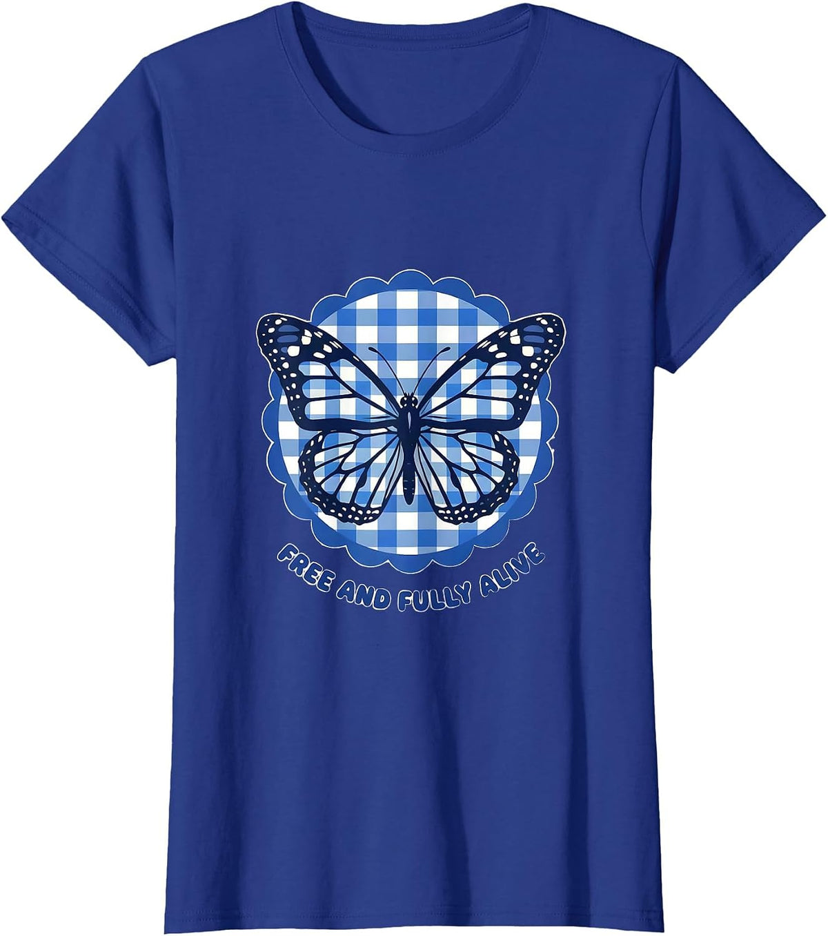 Women's Free and Fully Alive Live Free Graphic Design T-Shirt - Royal Blue