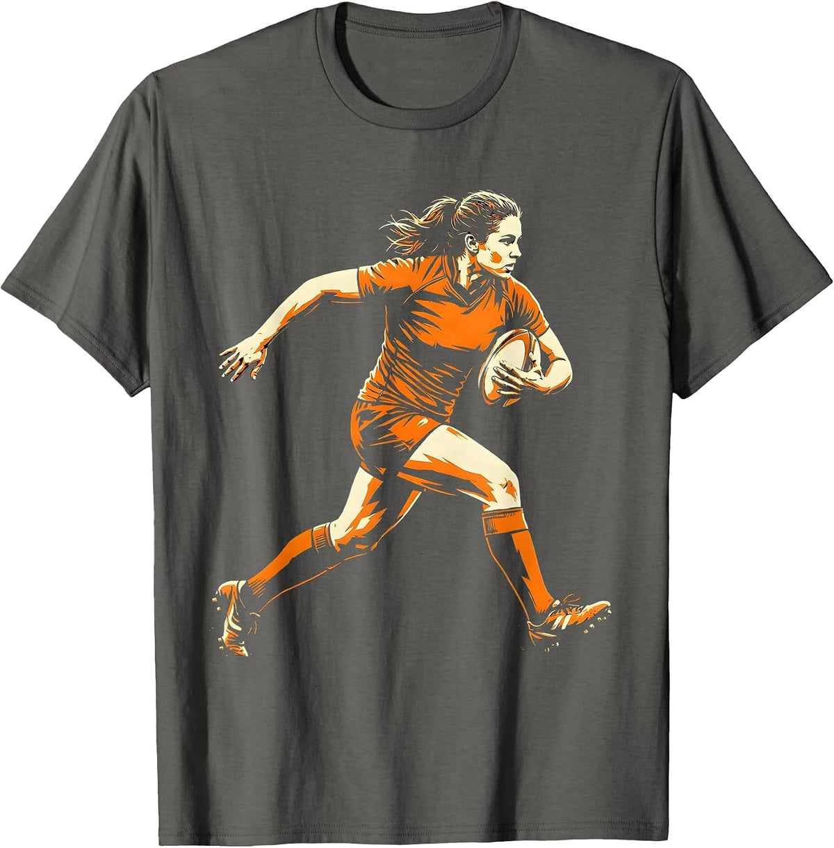 Woman Rugby Player Sprinting With Ball Graphic T-Shirt - Asphalt Grey