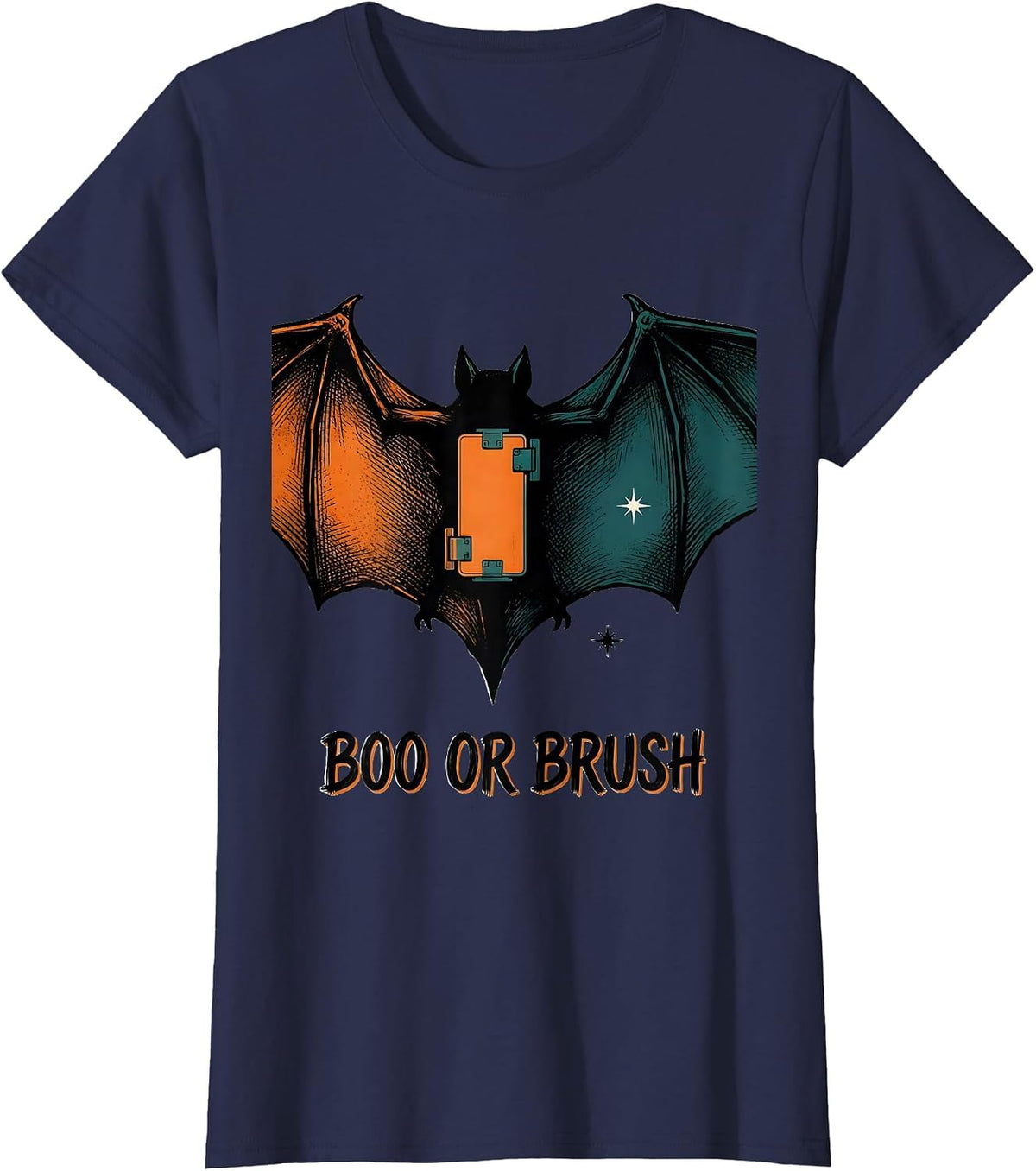 Women's Boo Or Brush Funny Dental Hygienist Halloween Work Humor T-Shirt - Navy Blue