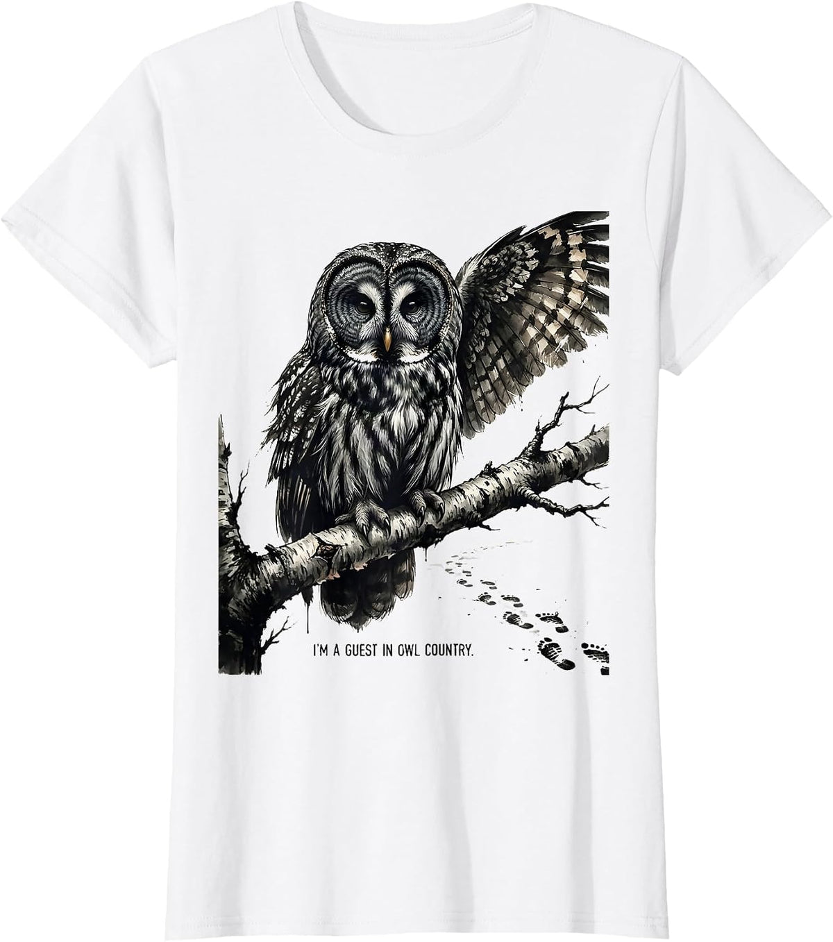 I'm A Guest In Owl Country Ink Brush Nature Lover Wildlife T-Shirt - White