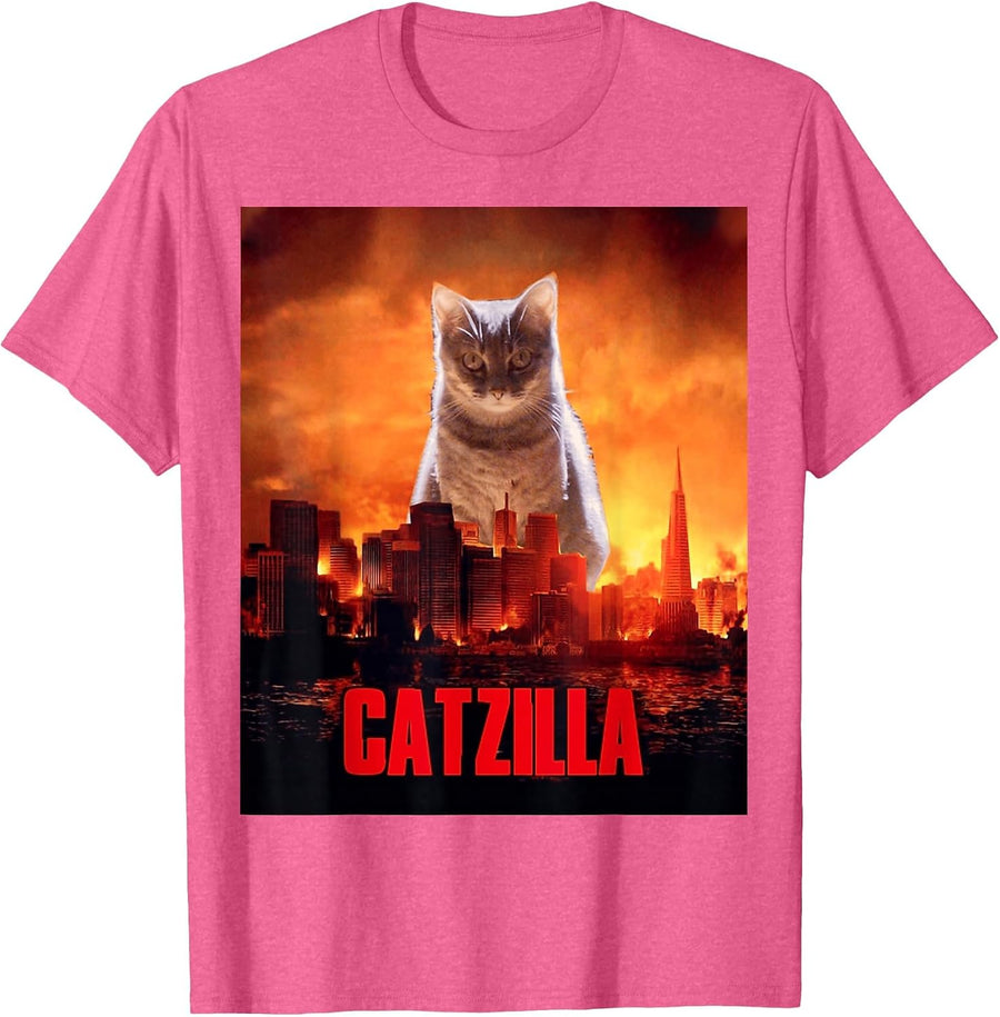 Catzilla Cat Kitten Lover T-Shirt - Pink Heather