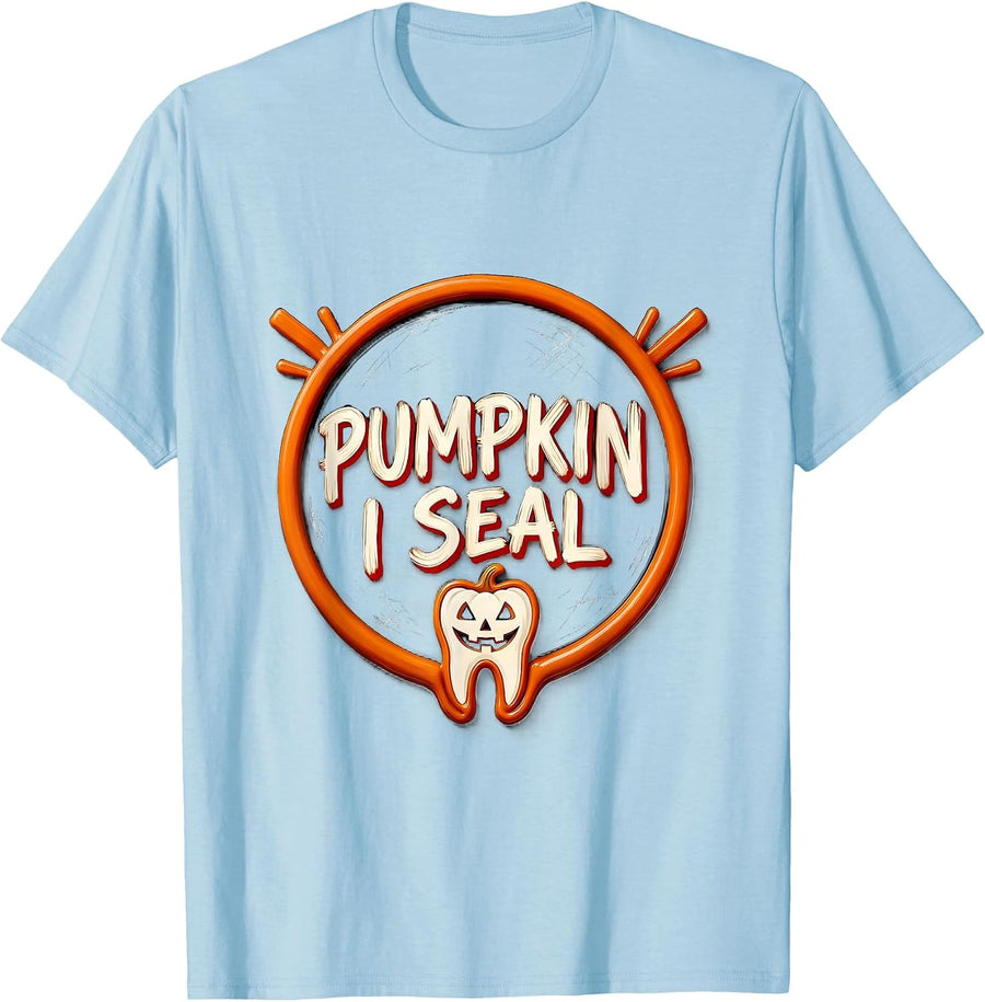 Pumpkin, I Seal Funny Dental Hygienist Halloween Fall Humor T-Shirt - Baby Blue