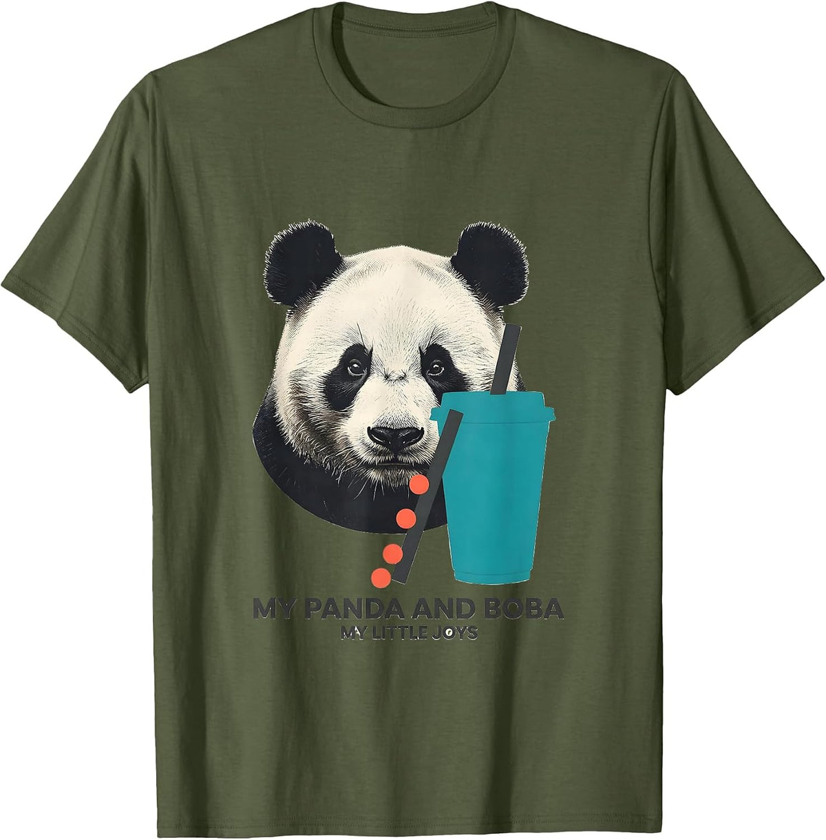My Panda And Boba My Little Joys Cute Kawaii Anime Girl T-Shirt - Olive Green