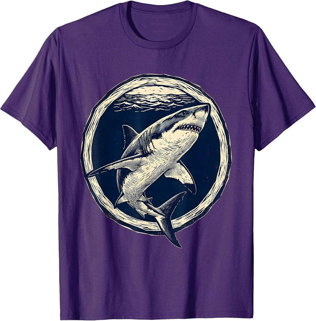 Men's Great White Shark Underwater Hawaiian Ocean Design T-Shirt - Purple