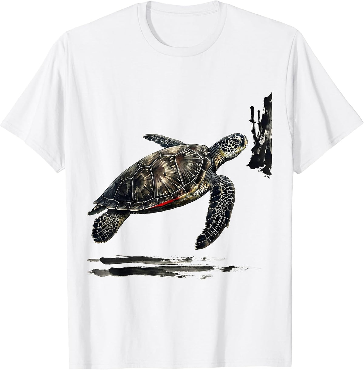 Men's Sea Turtle Ink Brush Nature Lover Gift T-Shirt - White