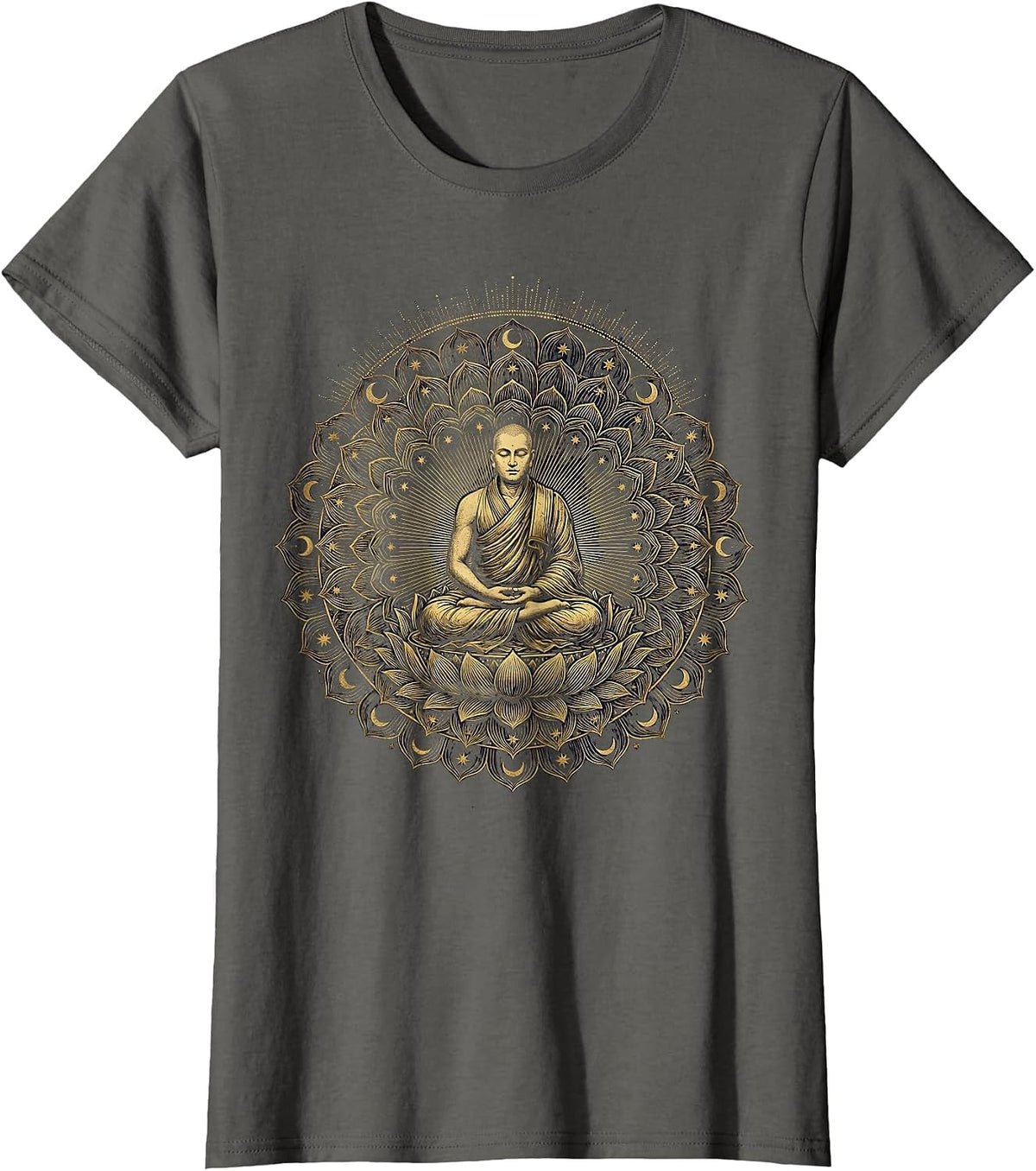 Women's Tibetan Monk Sand Mandala Spiritual Art Design T-Shirt - Asphalt Grey