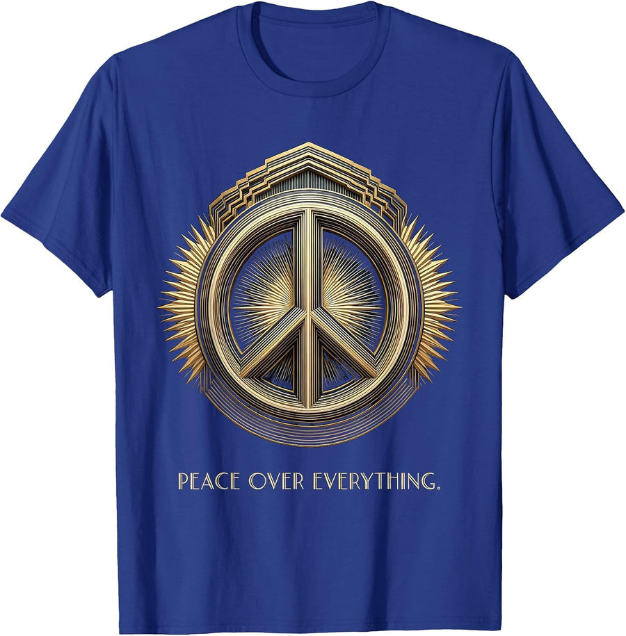 Peace Over Everything Peace Sign Graphic Design T-Shirt - Royal Blue