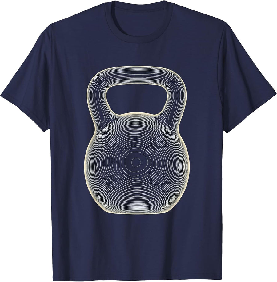Topographic Kettlebell Gym Workout Humor Weightlifting T-Shirt - Navy Blue
